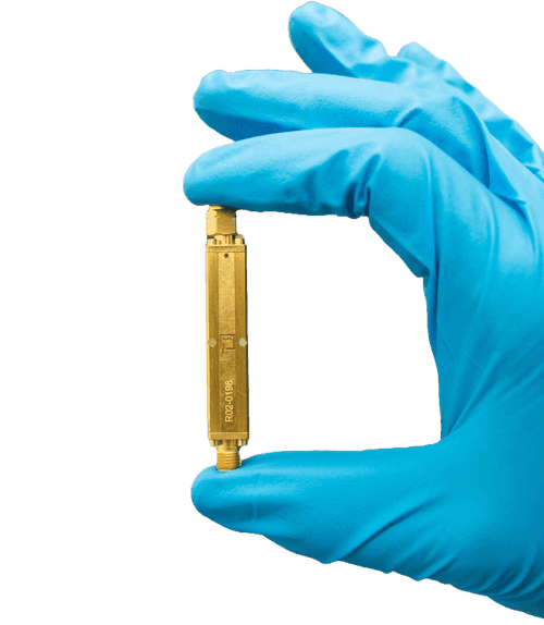 HERD-2 ultra-low-loss IR-blocking filter held in laboratory gloves